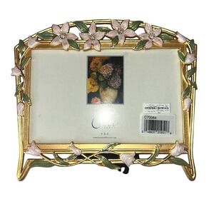 Carr‎ Frames Gold Tone Enamel Floral 4x6 Picture Frame Crystal Accents C70064